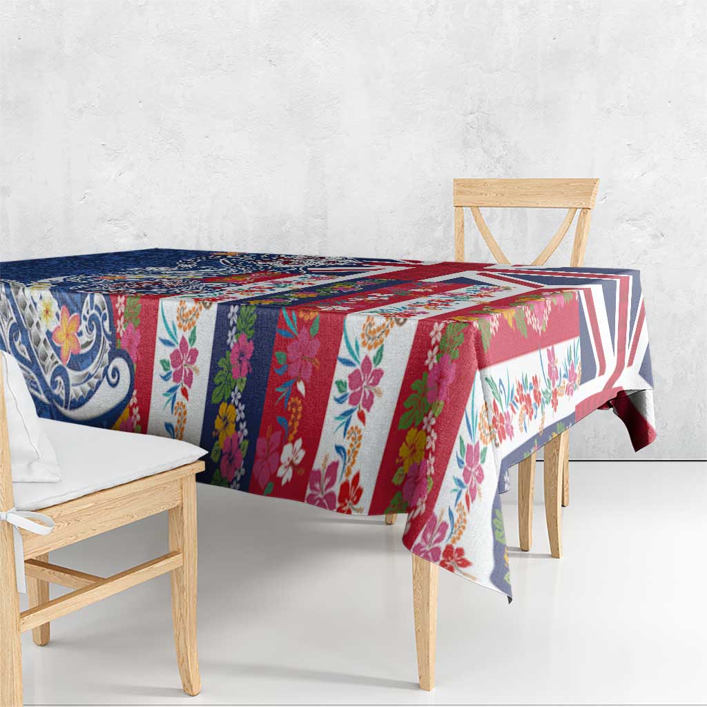 Hawaiian Manta Ray and Turtle Tribal Tattoo Tablecloth With Hawaii Flag and Flowers LT03 - Polynesian Pride