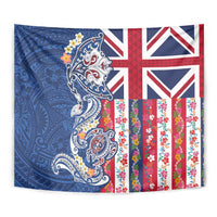 Hawaiian Manta Ray and Turtle Tribal Tattoo Tapestry With Hawaii Flag and Flowers LT03 - Polynesian Pride