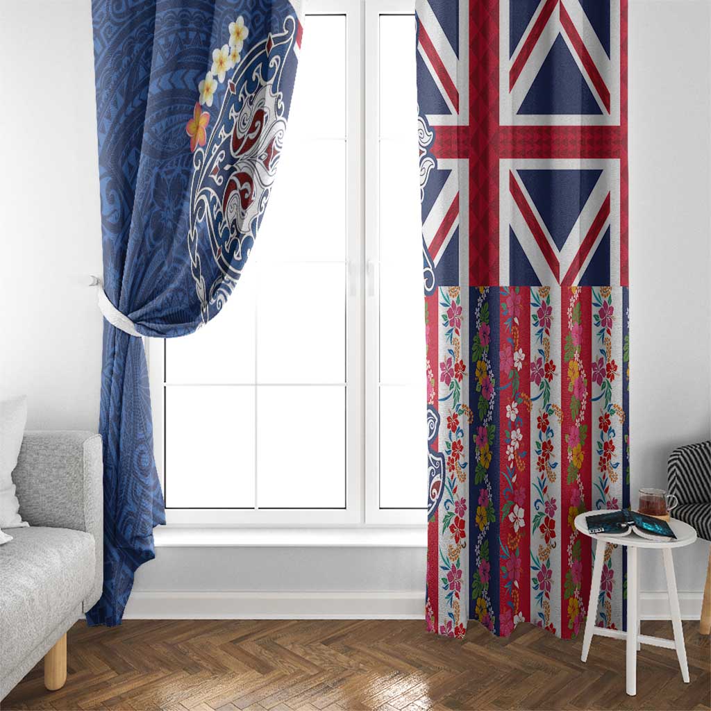 Hawaiian Manta Ray and Turtle Tribal Tattoo Window Curtain With Hawaii Flag and Flowers LT03 - Polynesian Pride