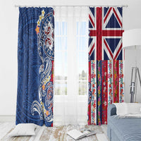 Hawaiian Manta Ray and Turtle Tribal Tattoo Window Curtain With Hawaii Flag and Flowers LT03 - Polynesian Pride