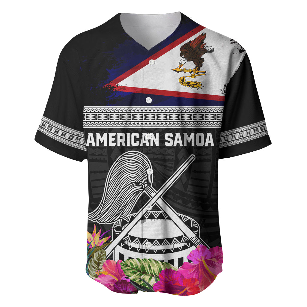 Personalized American Samoa Flag Day Baseball Jersey Tanoa and Fue mix Hibiscus Flower Polynesian Pattern