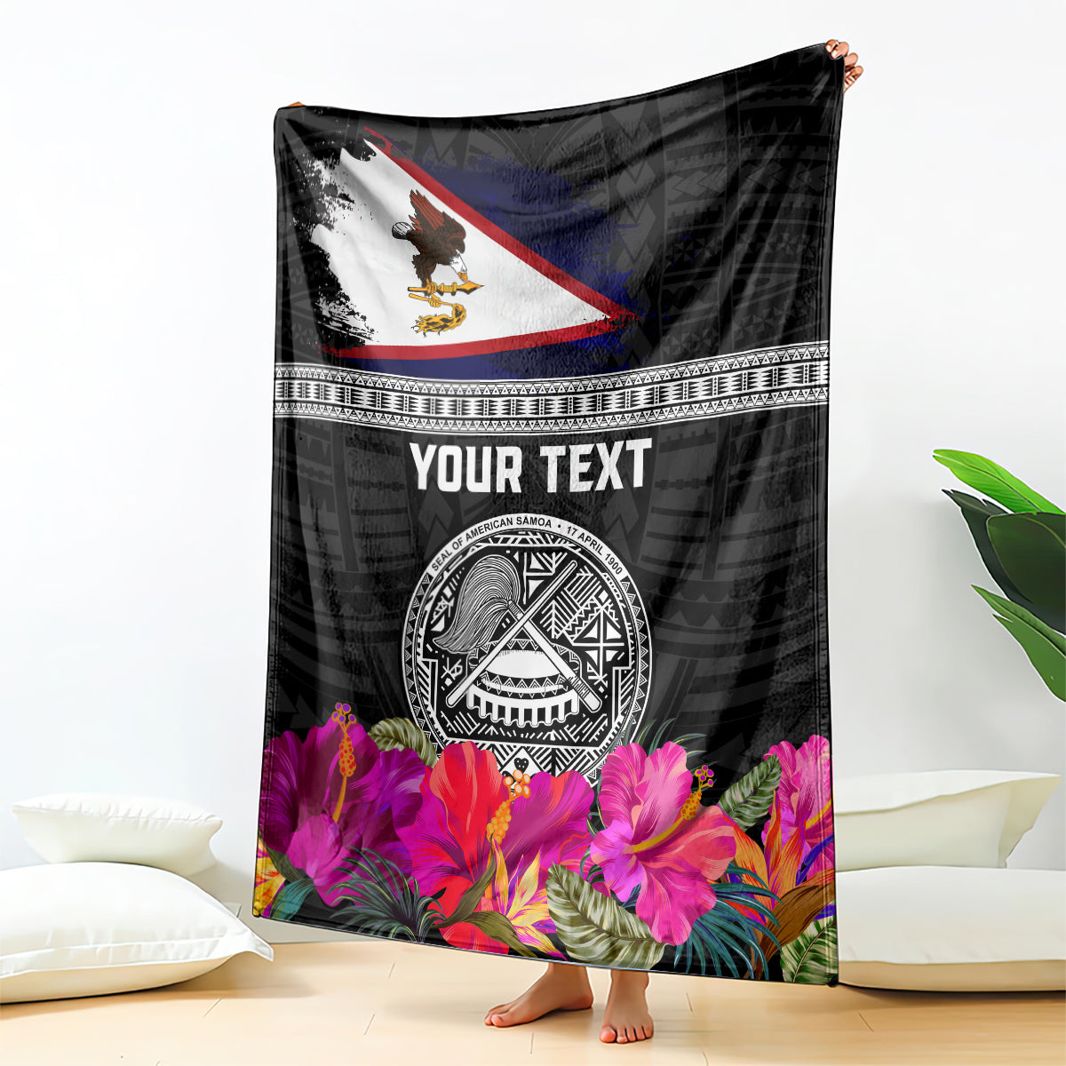 Personalized American Samoa Flag Day Blanket Tanoa and Fue mix Hibiscus Flower Polynesian Pattern LT03 - Polynesian Pride