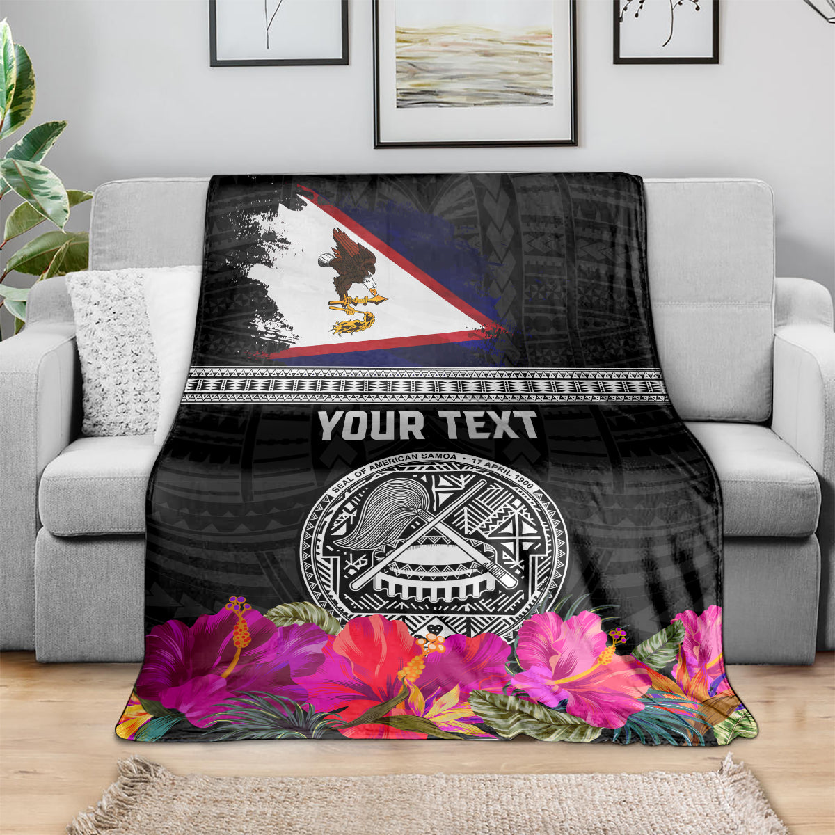 Personalized American Samoa Flag Day Blanket Tanoa and Fue mix Hibiscus Flower Polynesian Pattern LT03 - Polynesian Pride