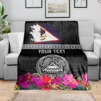 Personalized American Samoa Flag Day Blanket Tanoa and Fue mix Hibiscus Flower Polynesian Pattern LT03 - Polynesian Pride