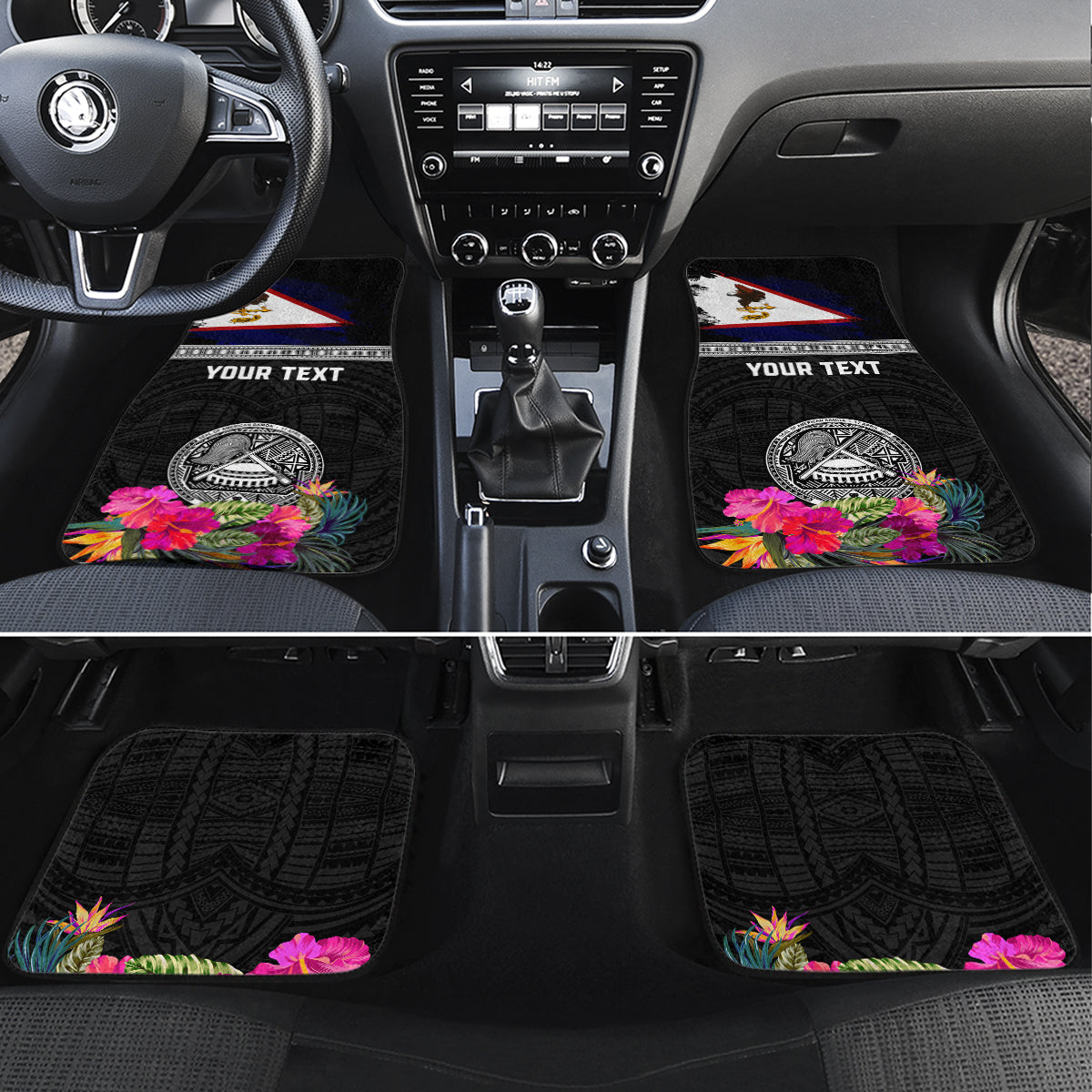 Personalized American Samoa Flag Day Car Mats Tanoa and Fue mix Hibiscus Flower Polynesian Pattern LT03 Set 4pcs Black - Polynesian Pride
