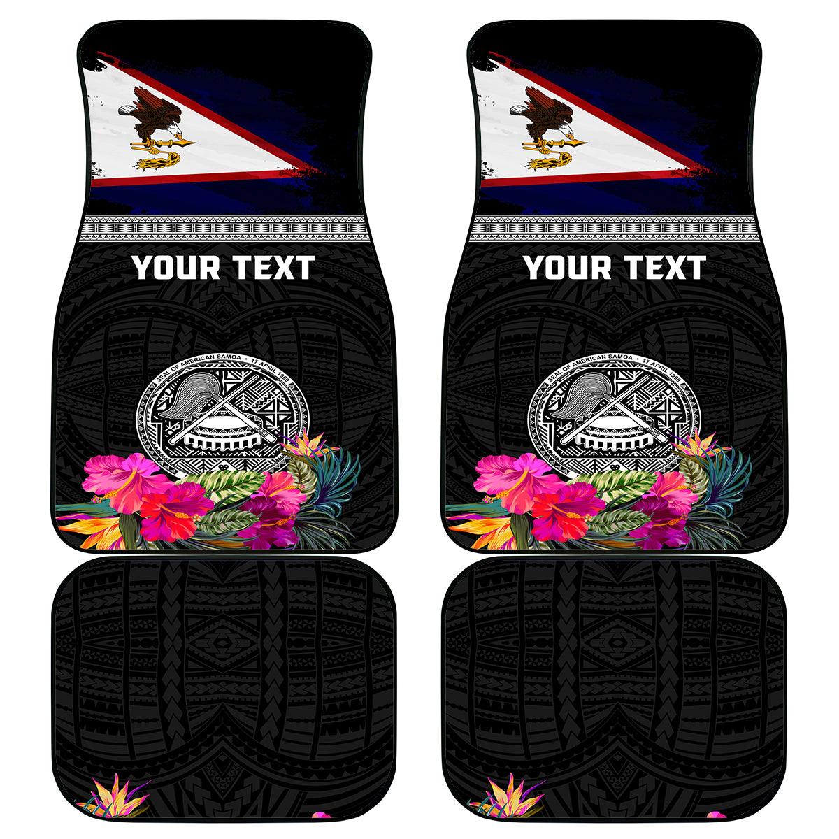 Personalized American Samoa Flag Day Car Mats Tanoa and Fue mix Hibiscus Flower Polynesian Pattern LT03 - Polynesian Pride