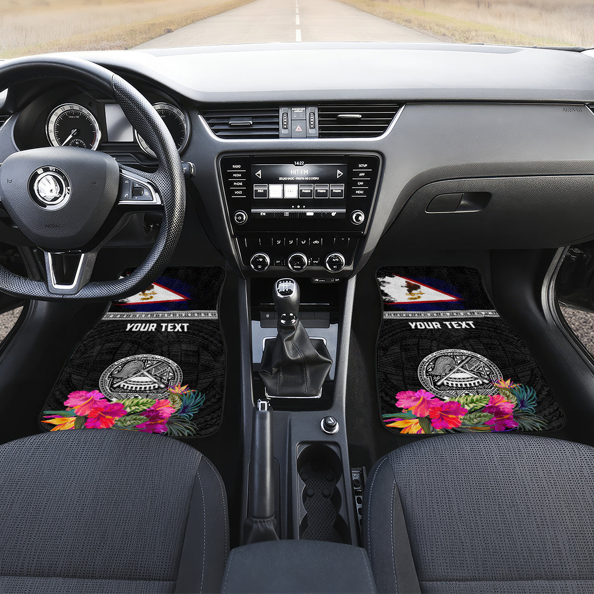 Personalized American Samoa Flag Day Car Mats Tanoa and Fue mix Hibiscus Flower Polynesian Pattern LT03 Set 2pcs - Front Black - Polynesian Pride
