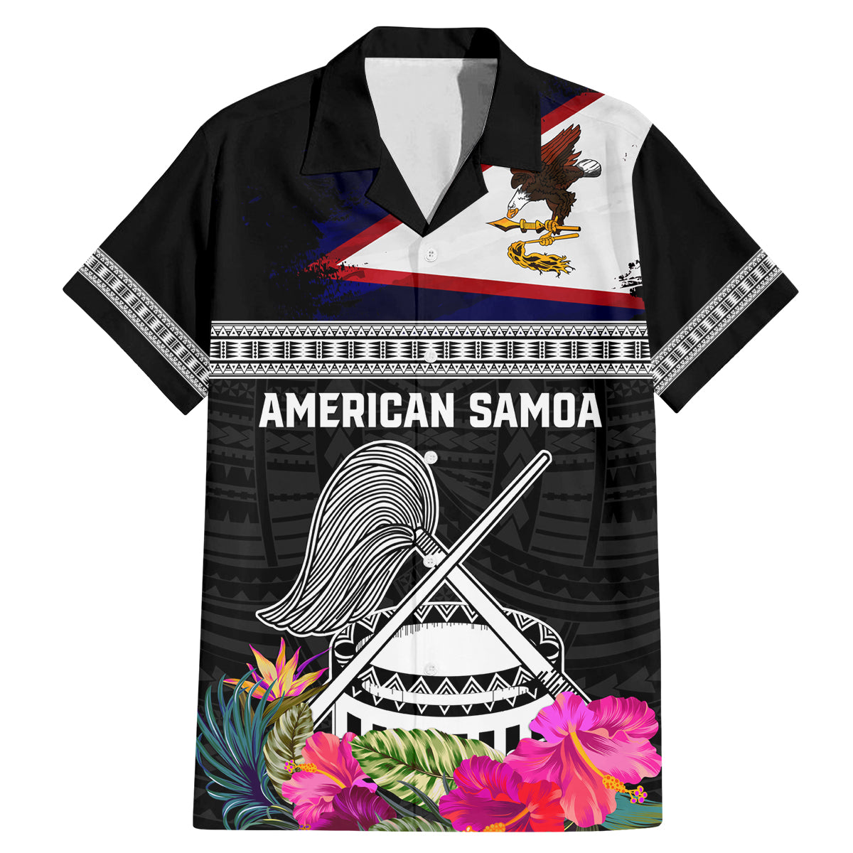 Personalized American Samoa Flag Day Family Matching Mermaid Dress and Hawaiian Shirt Tanoa and Fue mix Hibiscus Flower Polynesian Pattern
