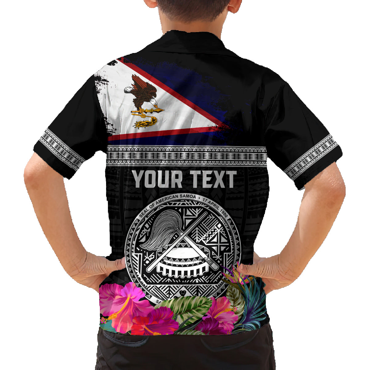 Personalized American Samoa Flag Day Family Matching Off The Shoulder Long Sleeve Dress and Hawaiian Shirt Tanoa and Fue mix Hibiscus Flower Polynesian Pattern