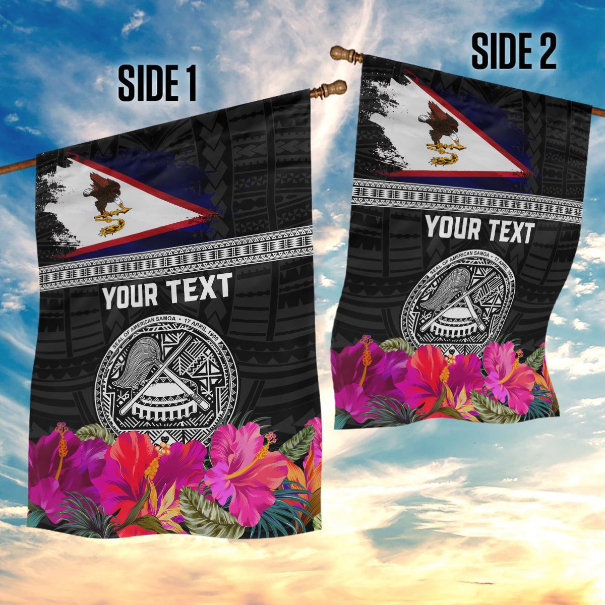 Personalized American Samoa Flag Day Garden Flag Tanoa and Fue mix Hibiscus Flower Polynesian Pattern LT03 - Polynesian Pride