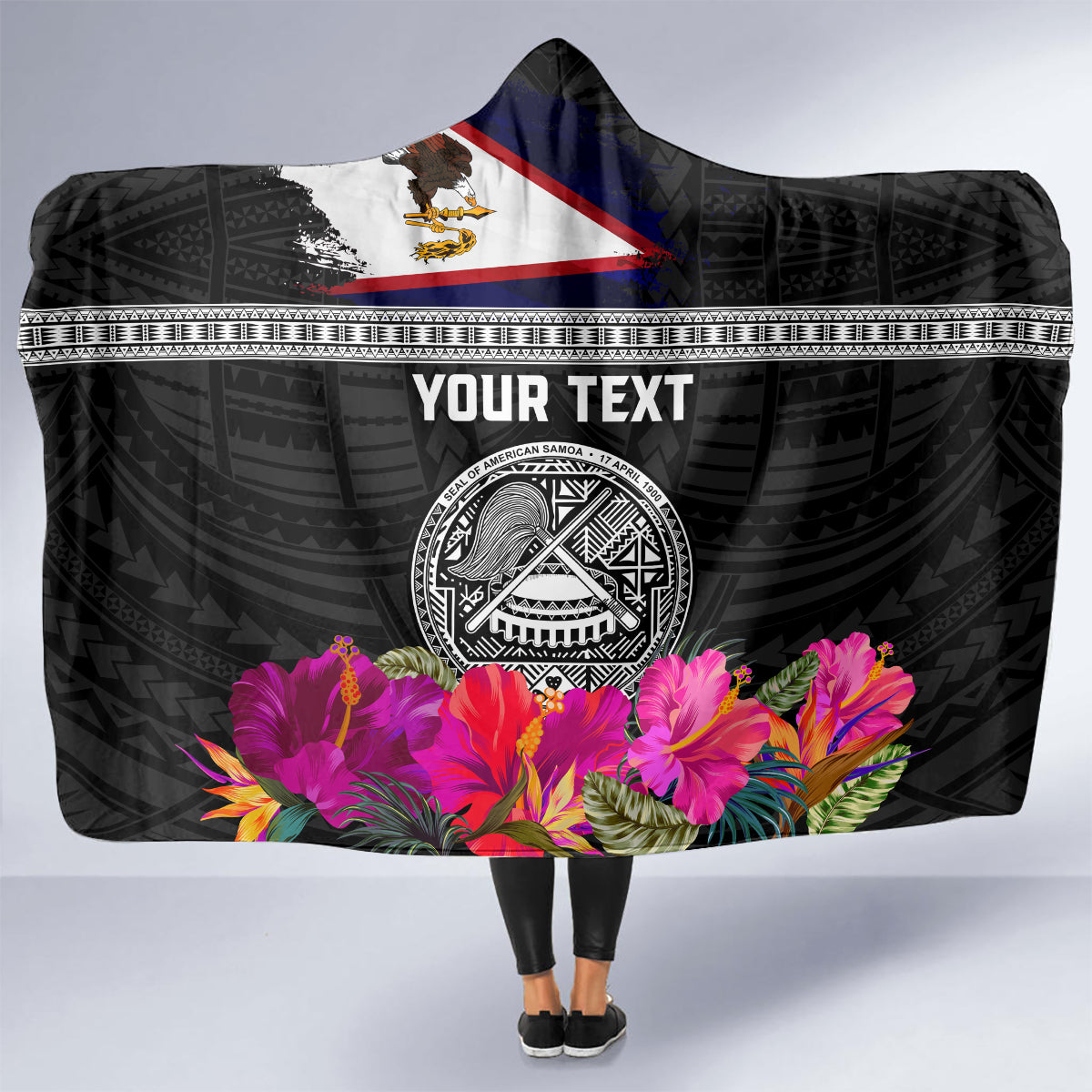 Personalized American Samoa Flag Day Hooded Blanket Tanoa and Fue mix Hibiscus Flower Polynesian Pattern LT03 - Polynesian Pride