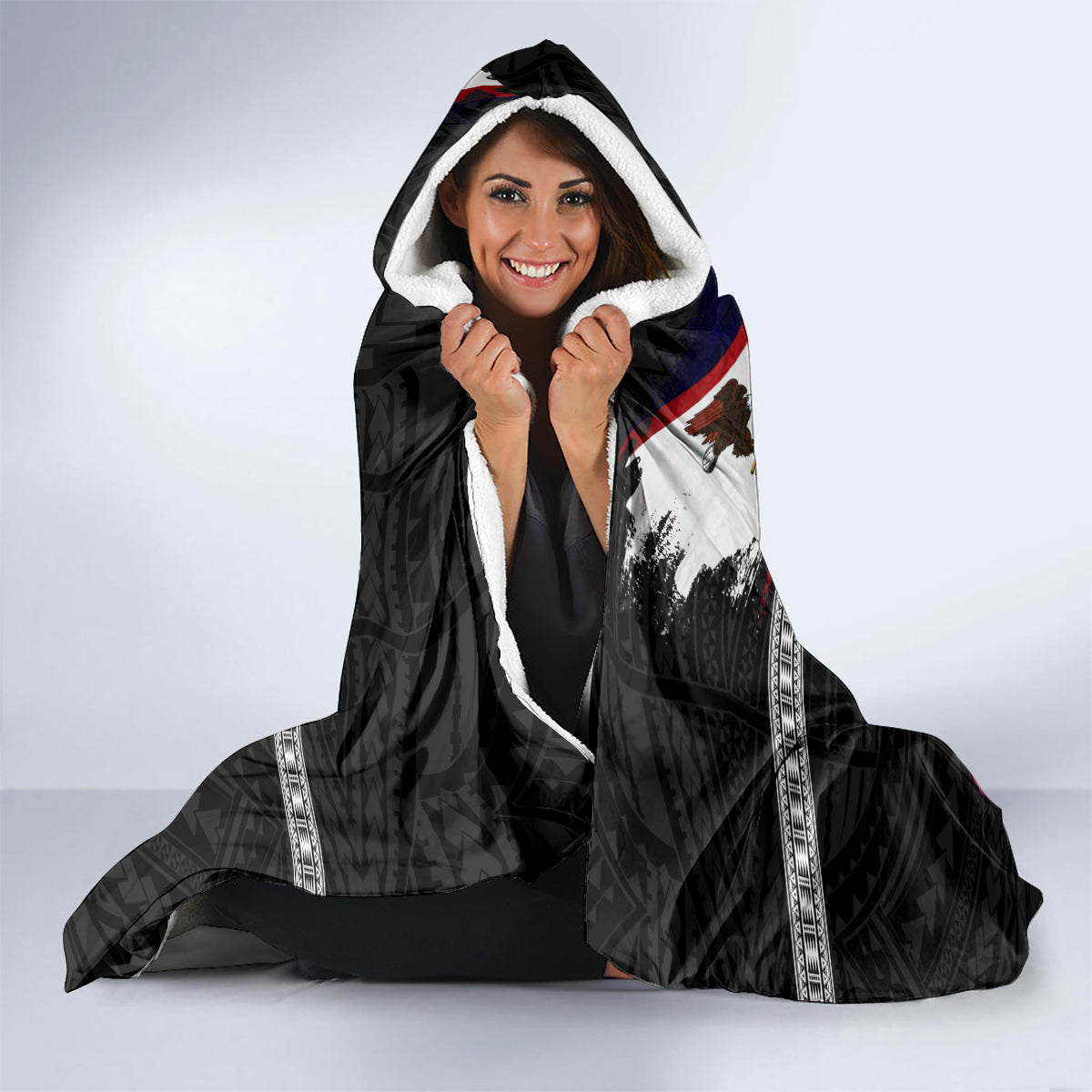 Personalized American Samoa Flag Day Hooded Blanket Tanoa and Fue mix Hibiscus Flower Polynesian Pattern LT03 - Polynesian Pride