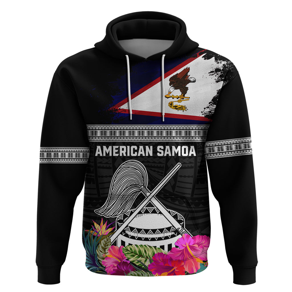 Personalized American Samoa Flag Day Hoodie Tanoa and Fue mix Hibiscus Flower Polynesian Pattern LT03 Pullover Hoodie Black - Polynesian Pride
