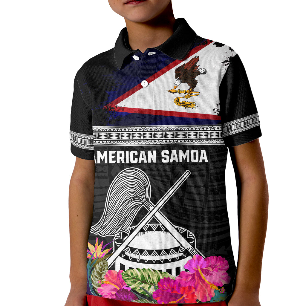 Personalized American Samoa Flag Day Kid Polo Shirt Tanoa and Fue mix Hibiscus Flower Polynesian Pattern