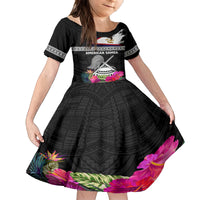 Personalized American Samoa Flag Day Kid Short Sleeve Dress Tanoa and Fue mix Hibiscus Flower Polynesian Pattern LT03 KID Black - Polynesian Pride