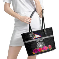 Personalized American Samoa Flag Day Leather Tote Bag Tanoa and Fue mix Hibiscus Flower Polynesian Pattern LT03 - Polynesian Pride