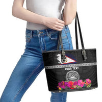 Personalized American Samoa Flag Day Leather Tote Bag Tanoa and Fue mix Hibiscus Flower Polynesian Pattern LT03 - Polynesian Pride