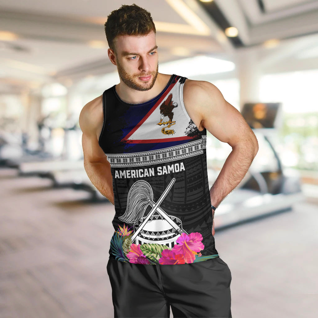 Personalized American Samoa Flag Day Men Tank Top Tanoa and Fue mix Hibiscus Flower Polynesian Pattern LT03 Black - Polynesian Pride