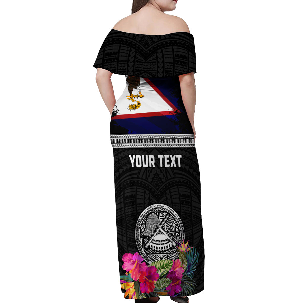 Personalized American Samoa Flag Day Off Shoulder Maxi Dress Tanoa and Fue mix Hibiscus Flower Polynesian Pattern LT03 - Polynesian Pride