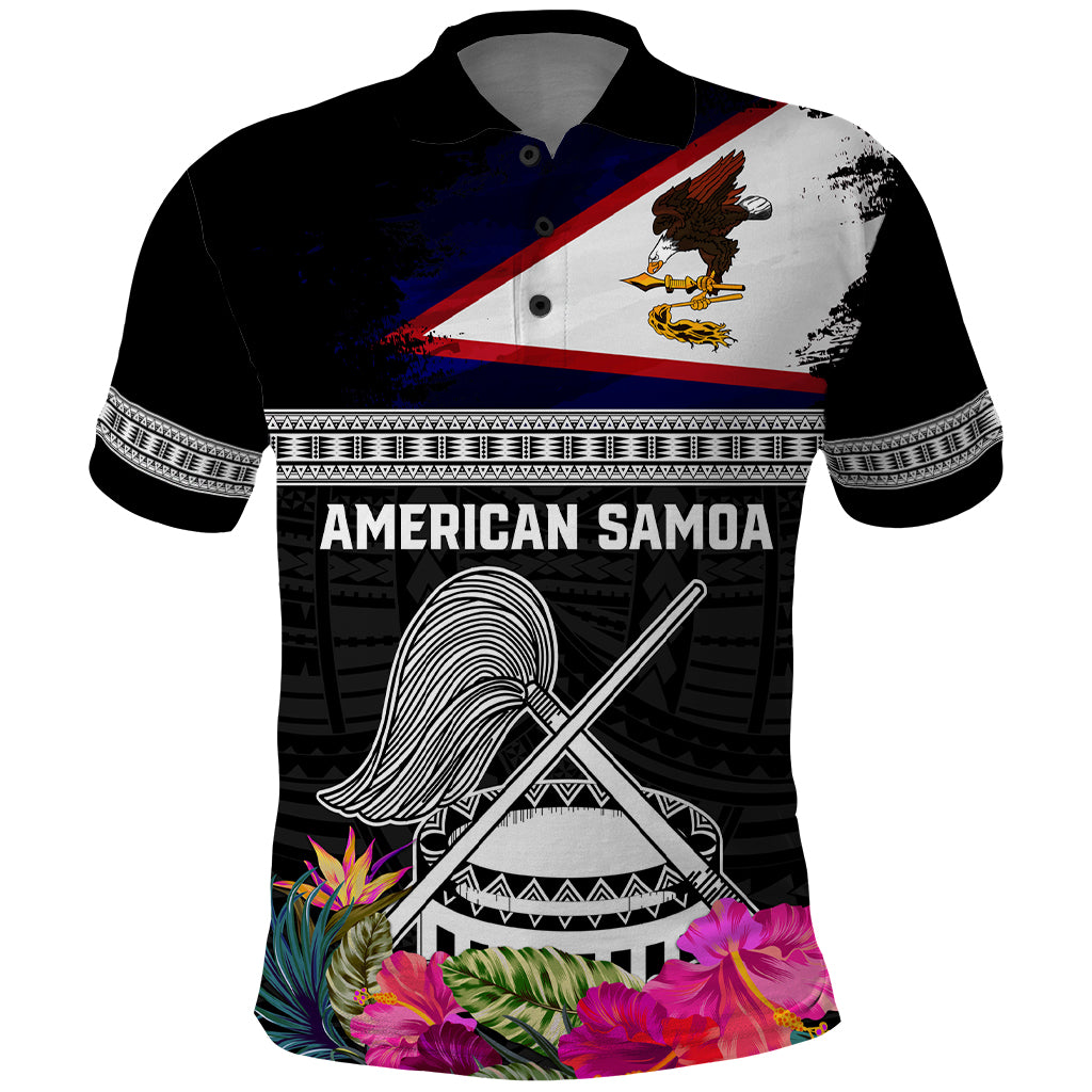 Personalized American Samoa Flag Day Polo Shirt Tanoa and Fue mix Hibiscus Flower Polynesian Pattern