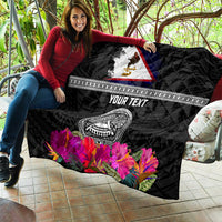 Personalized American Samoa Flag Day Quilt Tanoa and Fue mix Hibiscus Flower Polynesian Pattern