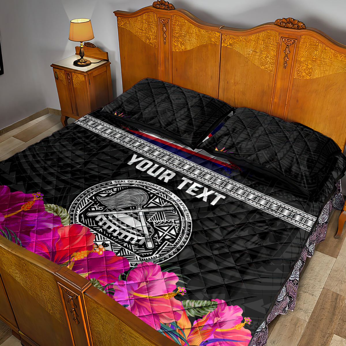 Personalized American Samoa Flag Day Quilt Bed Set Tanoa and Fue mix Hibiscus Flower Polynesian Pattern LT03 - Polynesian Pride