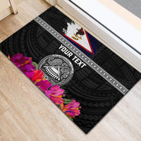 Personalized American Samoa Flag Day Rubber Doormat Tanoa and Fue mix Hibiscus Flower Polynesian Pattern LT03 - Polynesian Pride