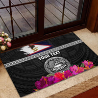 Personalized American Samoa Flag Day Rubber Doormat Tanoa and Fue mix Hibiscus Flower Polynesian Pattern LT03 - Polynesian Pride