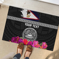 Personalized American Samoa Flag Day Rubber Doormat Tanoa and Fue mix Hibiscus Flower Polynesian Pattern LT03 - Polynesian Pride