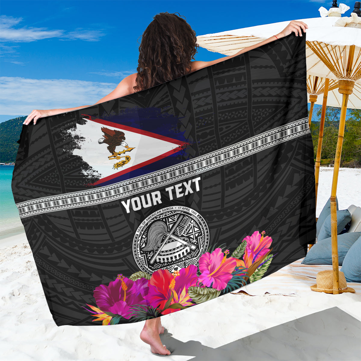 Personalized American Samoa Flag Day Sarong Tanoa and Fue mix Hibiscus Flower Polynesian Pattern