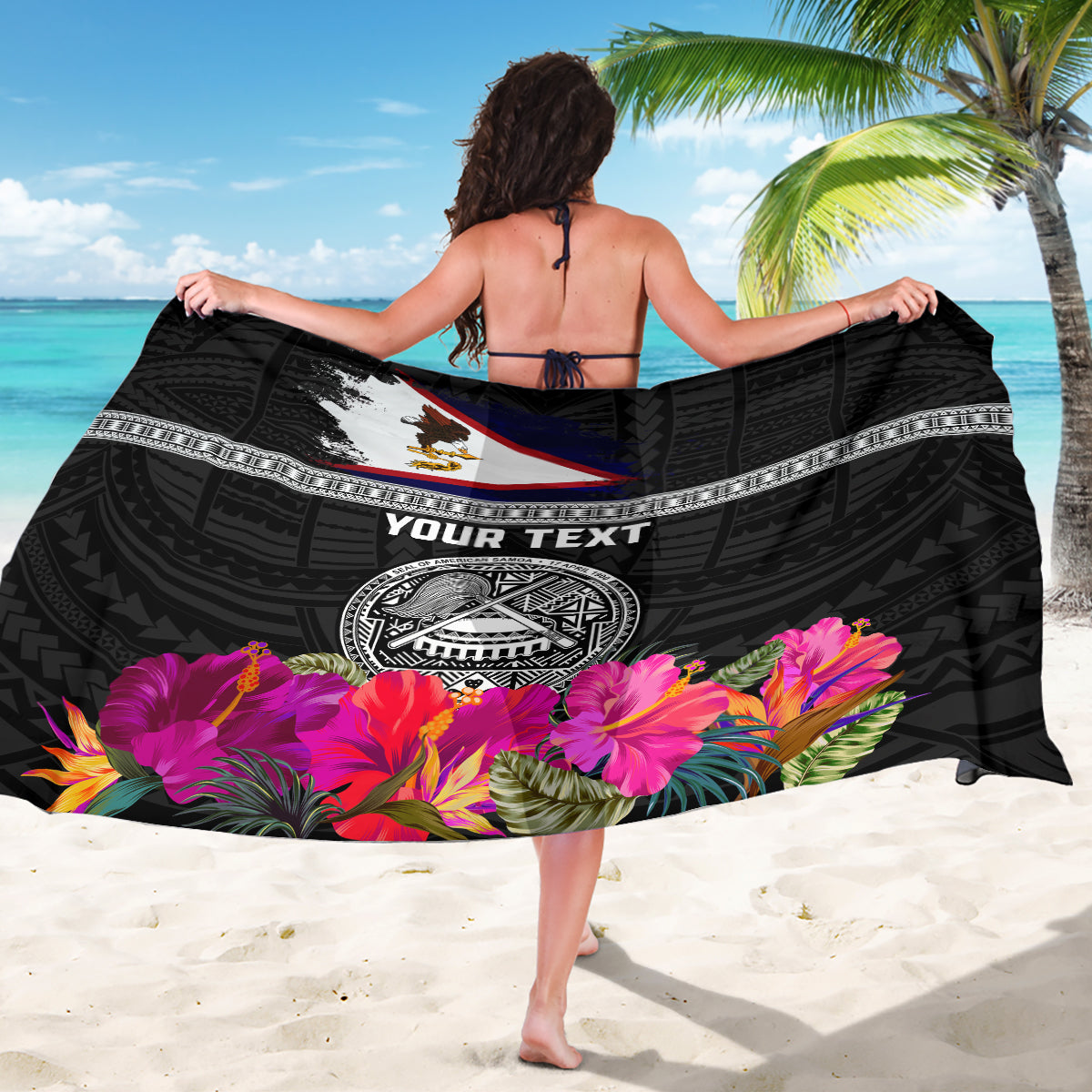 Personalized American Samoa Flag Day Sarong Tanoa and Fue mix Hibiscus Flower Polynesian Pattern