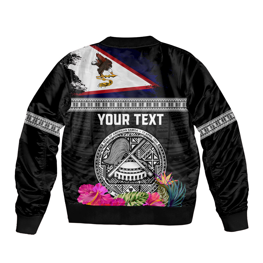 Personalized American Samoa Flag Day Sleeve Zip Bomber Jacket Tanoa and Fue mix Hibiscus Flower Polynesian Pattern LT03 - Polynesian Pride