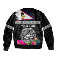 Personalized American Samoa Flag Day Sleeve Zip Bomber Jacket Tanoa and Fue mix Hibiscus Flower Polynesian Pattern LT03 - Polynesian Pride