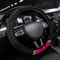 Personalized American Samoa Flag Day Steering Wheel Cover Tanoa and Fue mix Hibiscus Flower Polynesian Pattern LT03 Universal Fit Black - Polynesian Pride