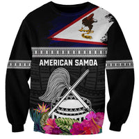 Personalized American Samoa Flag Day Sweatshirt Tanoa and Fue mix Hibiscus Flower Polynesian Pattern LT03 Unisex Black - Polynesian Pride
