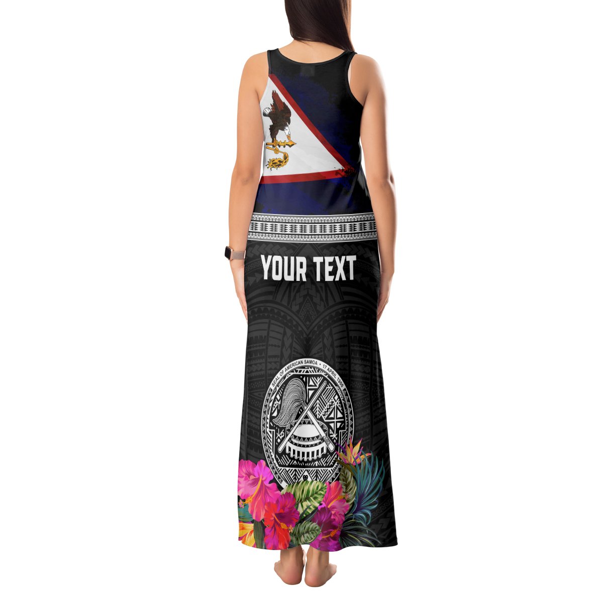 Personalized American Samoa Flag Day Tank Maxi Dress Tanoa and Fue mix Hibiscus Flower Polynesian Pattern LT03 - Polynesian Pride