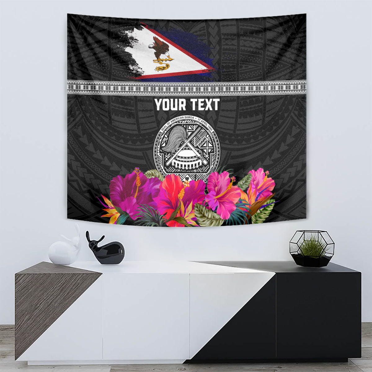 Personalized American Samoa Flag Day Tapestry Tanoa and Fue mix Hibiscus Flower Polynesian Pattern LT03 - Polynesian Pride