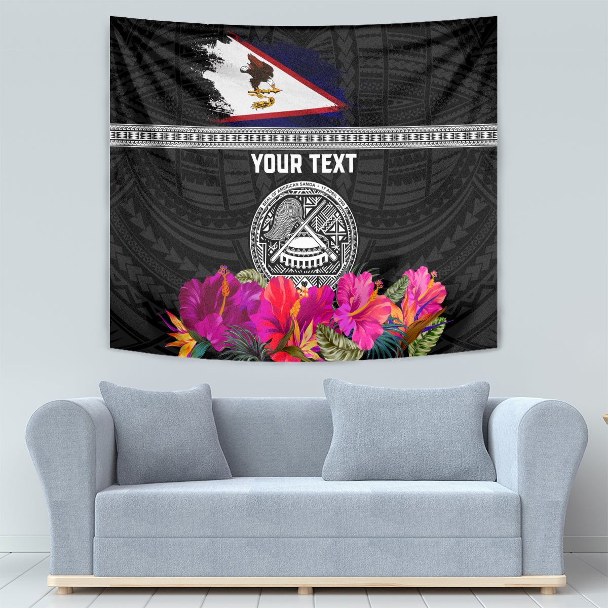 Personalized American Samoa Flag Day Tapestry Tanoa and Fue mix Hibiscus Flower Polynesian Pattern LT03 - Polynesian Pride