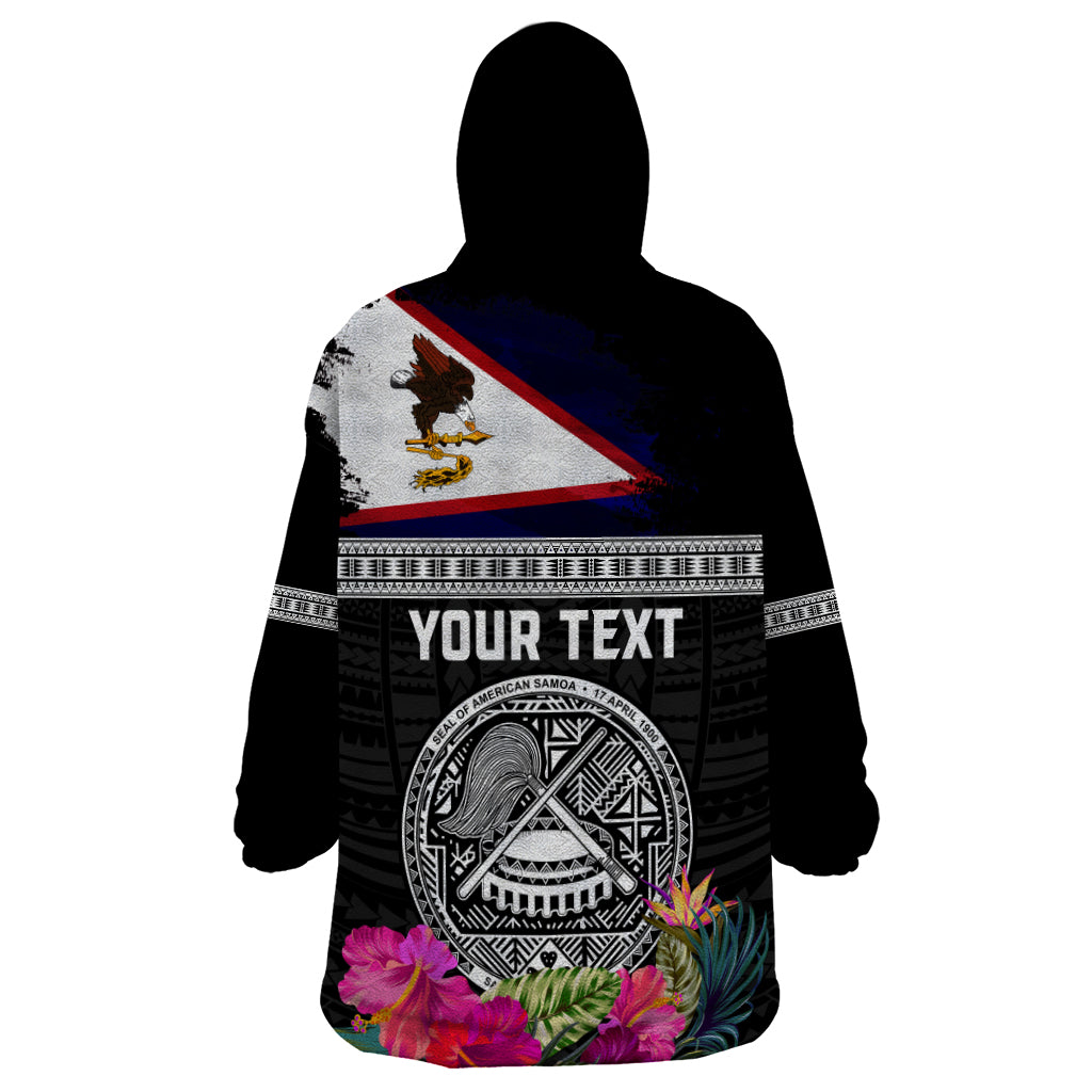 Personalized American Samoa Flag Day Wearable Blanket Hoodie Tanoa and Fue mix Hibiscus Flower Polynesian Pattern LT03 - Polynesian Pride