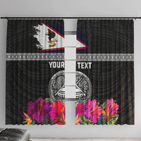 Personalized American Samoa Flag Day Window Curtain Tanoa and Fue mix Hibiscus Flower Polynesian Pattern LT03 With Hooks Black - Polynesian Pride