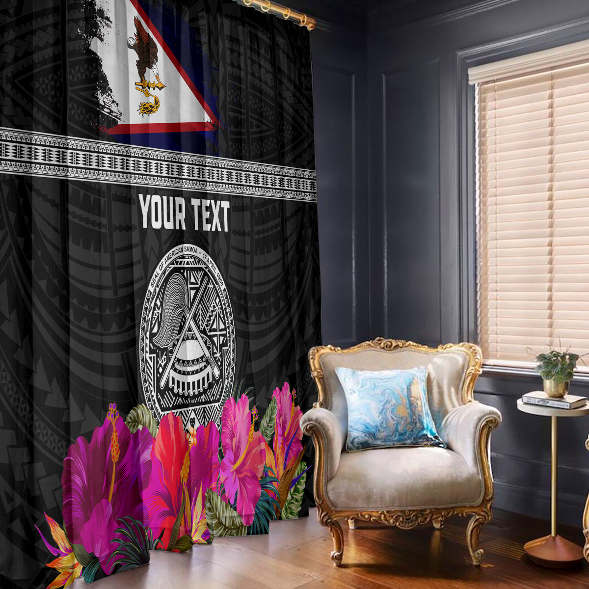 Personalized American Samoa Flag Day Window Curtain Tanoa and Fue mix Hibiscus Flower Polynesian Pattern LT03 - Polynesian Pride