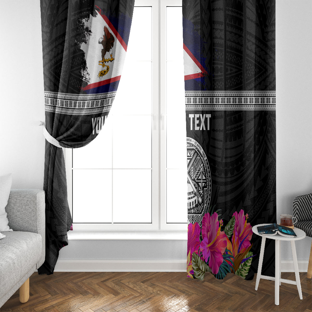 Personalized American Samoa Flag Day Window Curtain Tanoa and Fue mix Hibiscus Flower Polynesian Pattern LT03 - Polynesian Pride