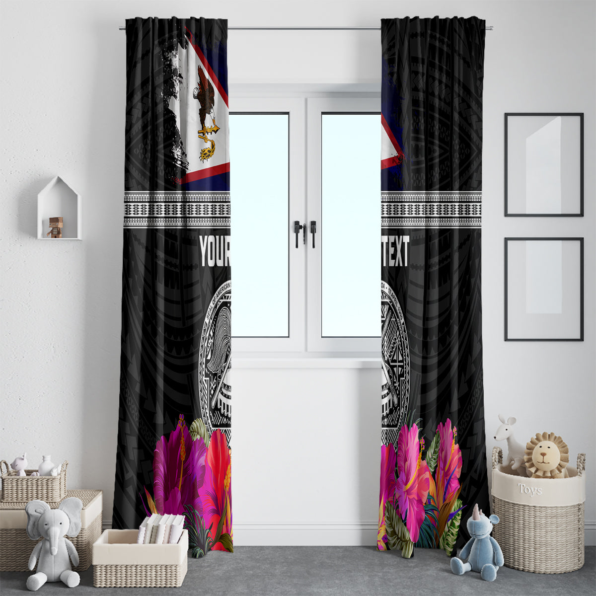Personalized American Samoa Flag Day Window Curtain Tanoa and Fue mix Hibiscus Flower Polynesian Pattern LT03 - Polynesian Pride