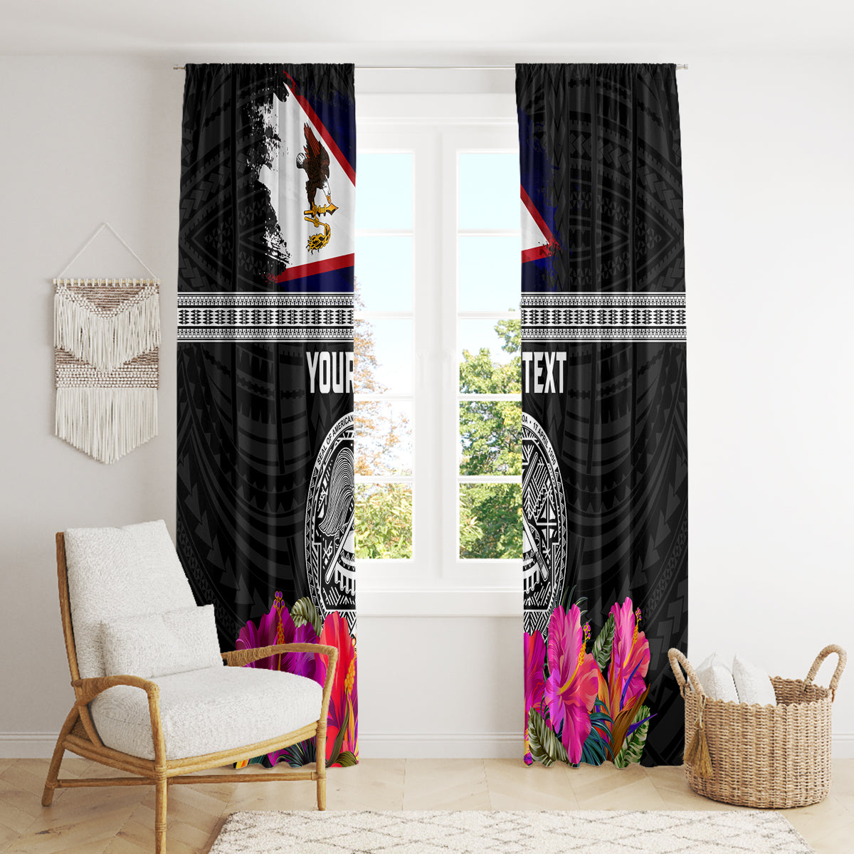 Personalized American Samoa Flag Day Window Curtain Tanoa and Fue mix Hibiscus Flower Polynesian Pattern LT03 - Polynesian Pride