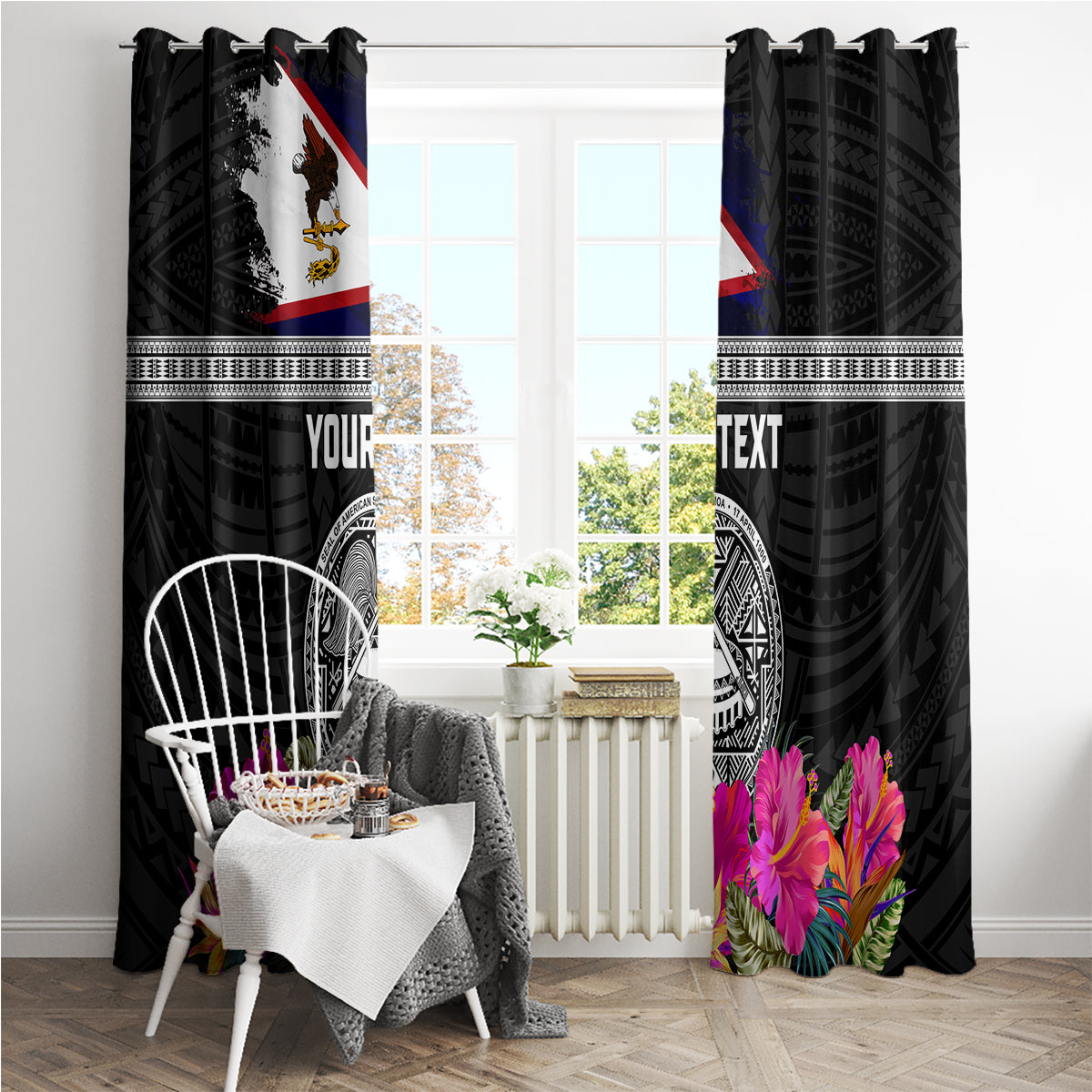 Personalized American Samoa Flag Day Window Curtain Tanoa and Fue mix Hibiscus Flower Polynesian Pattern LT03 - Polynesian Pride