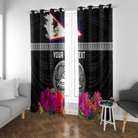 Personalized American Samoa Flag Day Window Curtain Tanoa and Fue mix Hibiscus Flower Polynesian Pattern LT03 With Grommets Black - Polynesian Pride