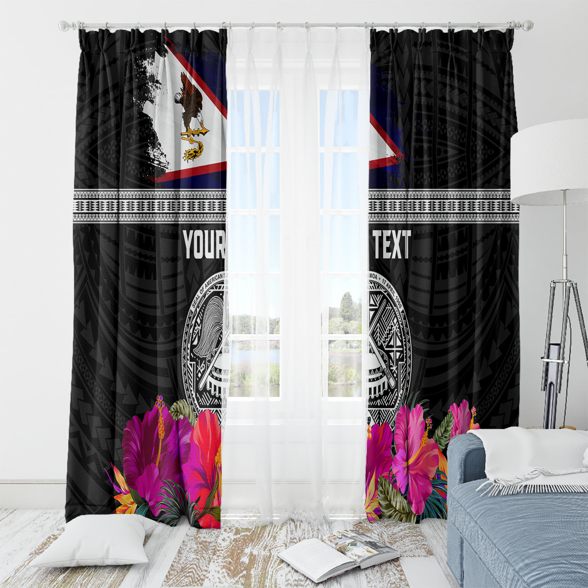 Personalized American Samoa Flag Day Window Curtain Tanoa and Fue mix Hibiscus Flower Polynesian Pattern LT03 - Polynesian Pride