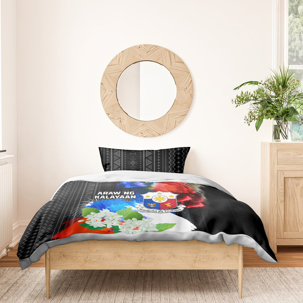 Philippines Independence Day Bedding Set Philippines Eagle and Sampaguita Jasmine Yakan Tribal