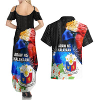 Philippines Independence Day Couples Matching Summer Maxi Dress and Hawaiian Shirt Philippines Eagle and Sampaguita Jasmine Yakan Tribal