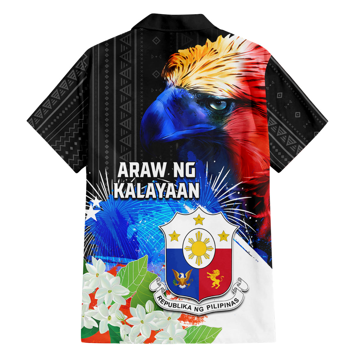 Philippines Independence Day Family Matching Long Sleeve Bodycon Dress and Hawaiian Shirt Philippines Eagle and Sampaguita Jasmine Yakan Tribal
